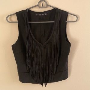 Zara Black Fringe Crop Tank Top - S